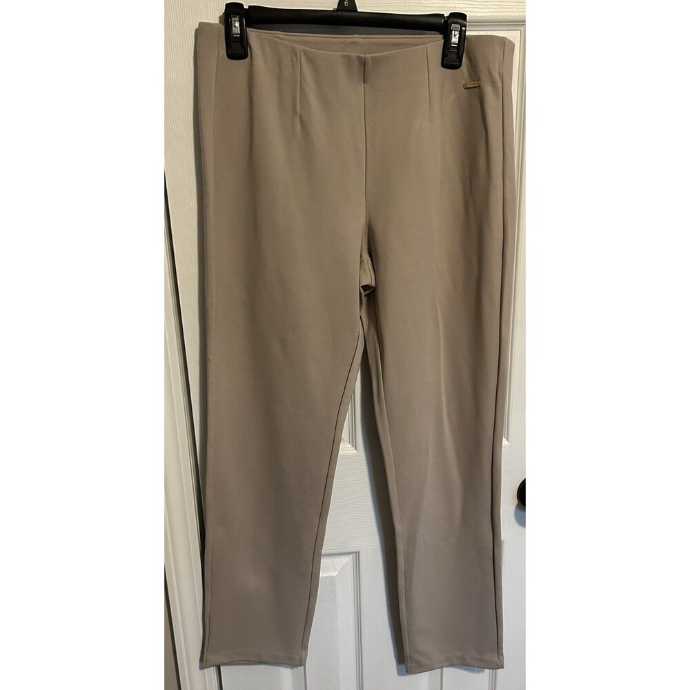 New Tahari Soft Modal Ponte Knit Beige Tan Trouser Pants L, Stretch Comfort